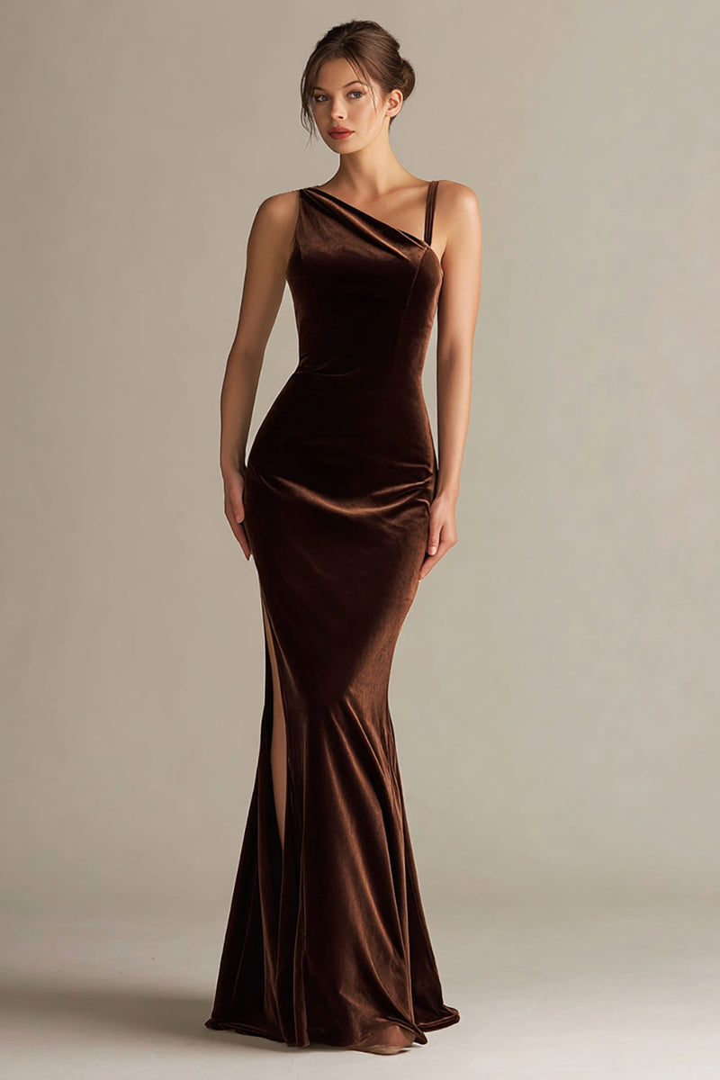 Load image into Gallery viewer, Dark Brown Mermaid Velvet Long Holiday Party Dress