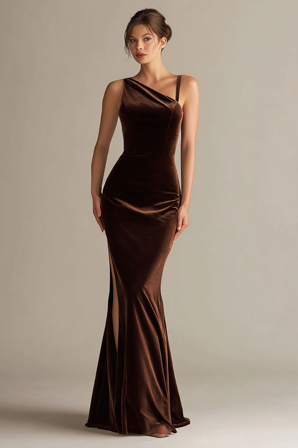 Dark Brown Mermaid Velvet Long Holiday Party Dress