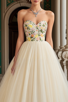 Load image into Gallery viewer, Ivory Floral Tulle A Line Sweetheart Long Prom Dress