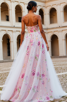 Load image into Gallery viewer, Sparkly Pink Beaded Strapless Floral Long Prom Dress
