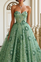 Load image into Gallery viewer, Green Sweetheart Floral Corset A Line Long Prom Dress