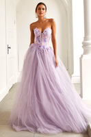 Load image into Gallery viewer, Lilac Floral Sweetheart Tulle A Line Long Prom Dress