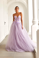 Load image into Gallery viewer, Lilac Floral Sweetheart Tulle A Line Long Prom Dress