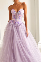 Load image into Gallery viewer, Lilac Floral Sweetheart Tulle A Line Long Prom Dress