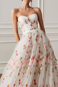 White Floral Princess Long Sweetheart Prom Dress