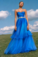 Load image into Gallery viewer, Sparkly Royal Blue Beaded Ruffled Sweetheart Long Prom Dress