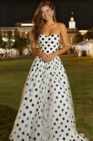 Load image into Gallery viewer, White and Black Polka Dots Tulle A-Line Sweetheart Long Prom Dress
