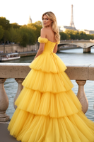 Load image into Gallery viewer, Yellow Ruffled Tulle A-Line Long Corset Prom Dress
