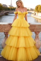 Load image into Gallery viewer, Yellow Ruffled Tulle A-Line Long Corset Prom Dress