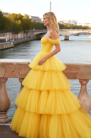 Load image into Gallery viewer, Yellow Ruffled Tulle A-Line Long Corset Prom Dress
