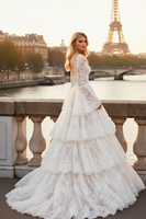 Load image into Gallery viewer, White Lace Ruffled Long Corset Bridal Dress with Sleeves
