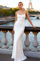 Load image into Gallery viewer, Simple White Mermaid Spaghetti Straps Long Bridal Dress