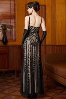 Load image into Gallery viewer, Sparkly Black Apricot Spaghetti Straps Mermaid Long Flapper Dress