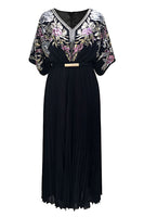 Load image into Gallery viewer, Sparkly Black Pleated V Neck 1920s Flapper Dress with Belt