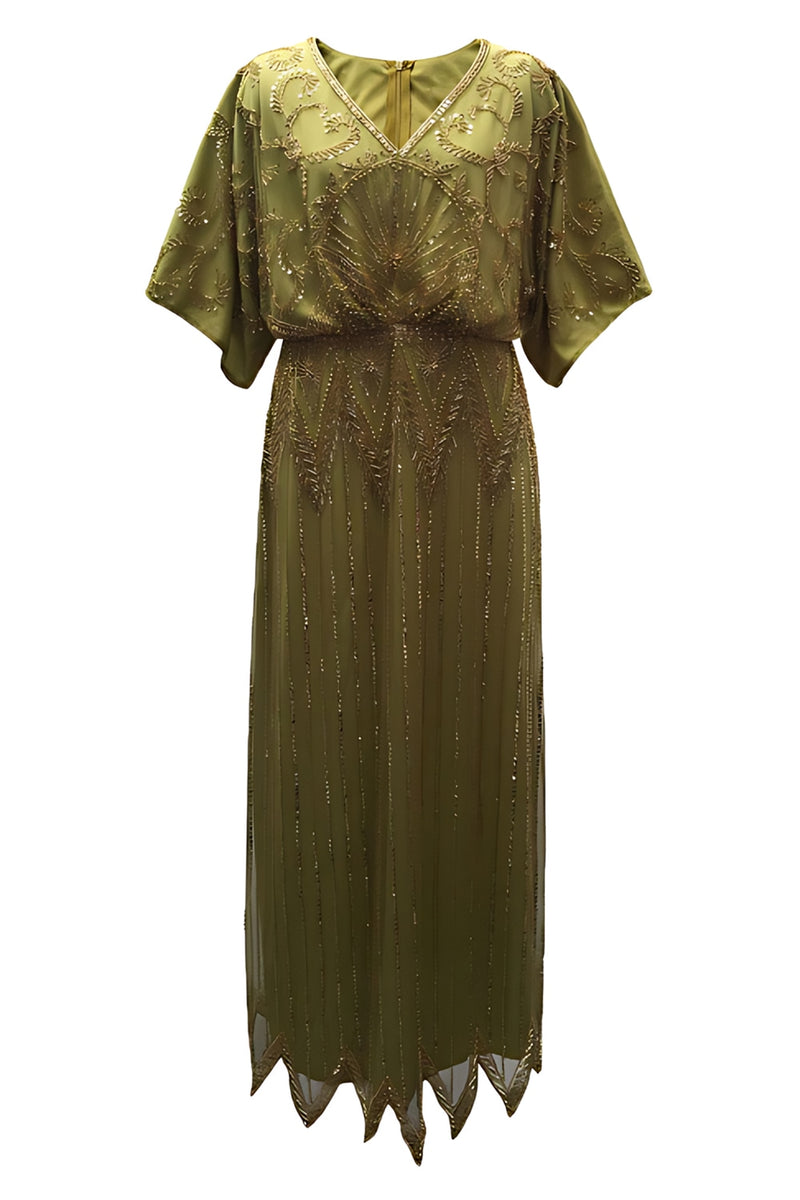 Load image into Gallery viewer, Sparkly Black Golden Sequin V Neck Flapper Dress with Sleeves