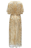 Load image into Gallery viewer, Sparkly Apricot Round Neck Long 1920s Flapper Dress with Cape