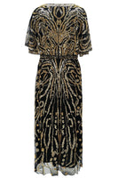Load image into Gallery viewer, Sparkly Apricot Round Neck Long 1920s Flapper Dress with Cape