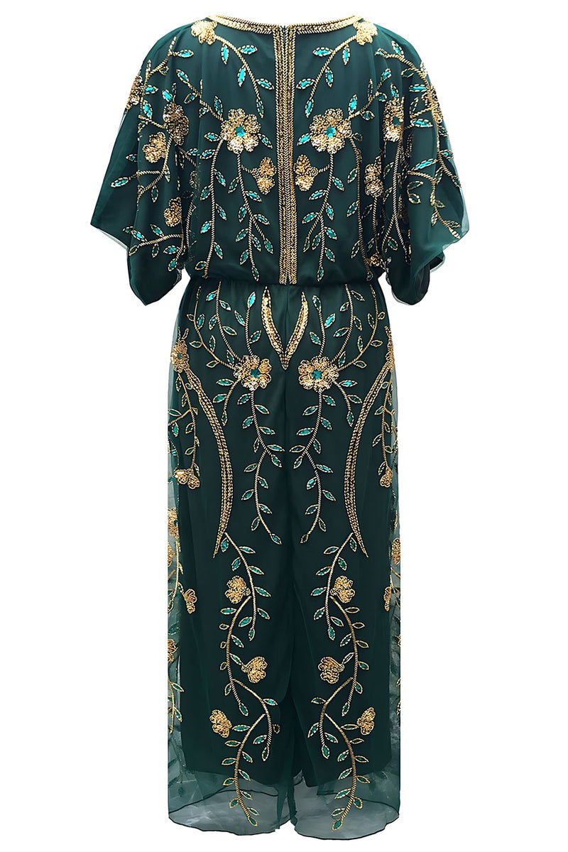 Load image into Gallery viewer, Sparkly Black Beaded V Neck Flapper Dress with Sleeves