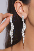 Load image into Gallery viewer, Sparkly Long Wave Shaped Silver Prom Drop Earrings with Rhinestones