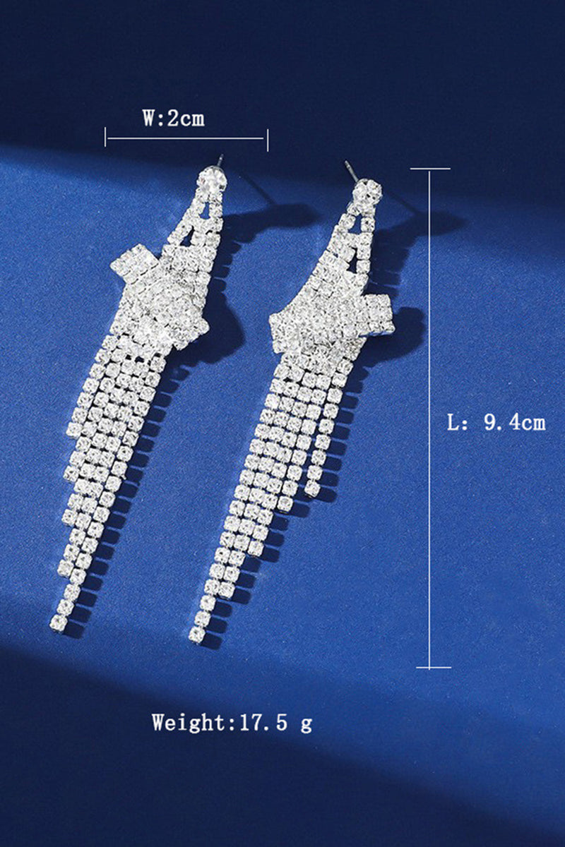 Load image into Gallery viewer, Sparkly Silver Fringed Party Drop Earrings with Rhinestones