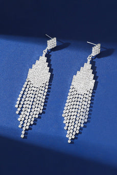 Sparkly Crystal Fringed Silver Party Drop Earrings