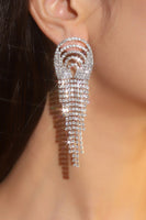 Load image into Gallery viewer, Sparkly Fringed Fashion Silver Party Drop Earrings with Rhinestones