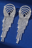 Load image into Gallery viewer, Sparkly Fringed Fashion Silver Party Drop Earrings with Rhinestones