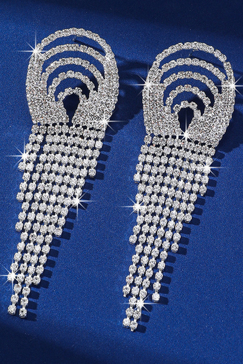 Load image into Gallery viewer, Sparkly Fringed Fashion Silver Party Drop Earrings with Rhinestones