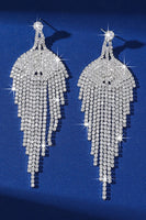 Load image into Gallery viewer, Sparkly Teardrop Fringed Silver Prom Drop Earrings with Rhinestones