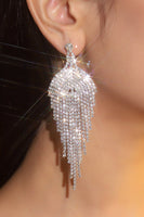 Load image into Gallery viewer, Sparkly Teardrop Fringed Silver Prom Drop Earrings with Rhinestones