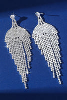 Load image into Gallery viewer, Sparkly Teardrop Fringed Silver Prom Drop Earrings with Rhinestones