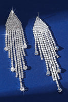 Load image into Gallery viewer, Sparkly Fashion Fringed Silver Prom Drop Earrings with Rhinestones