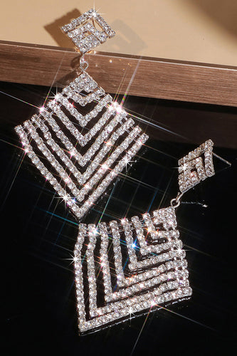 Silver Sparkly Party Drop Earrings with Rhinestones