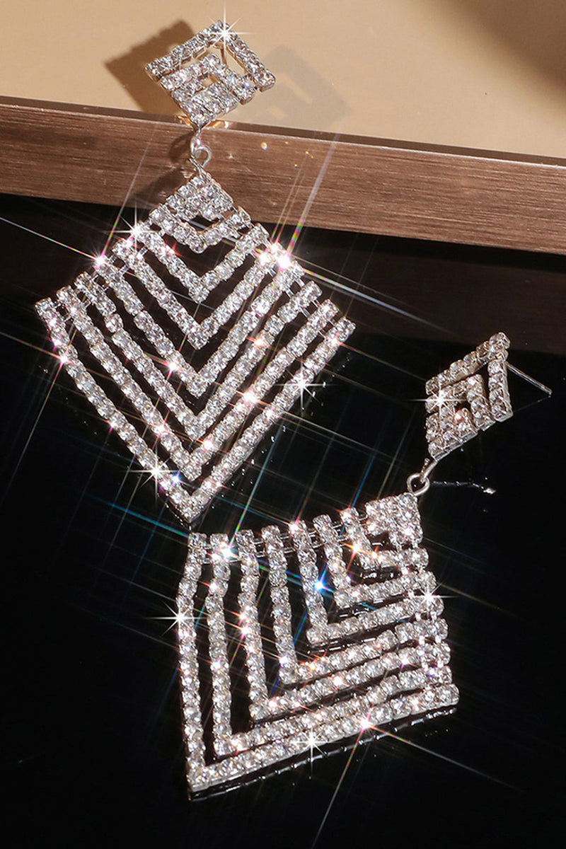 Load image into Gallery viewer, Silver Sparkly Party Drop Earrings with Rhinestones