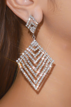 Silver Sparkly Party Drop Earrings with Rhinestones