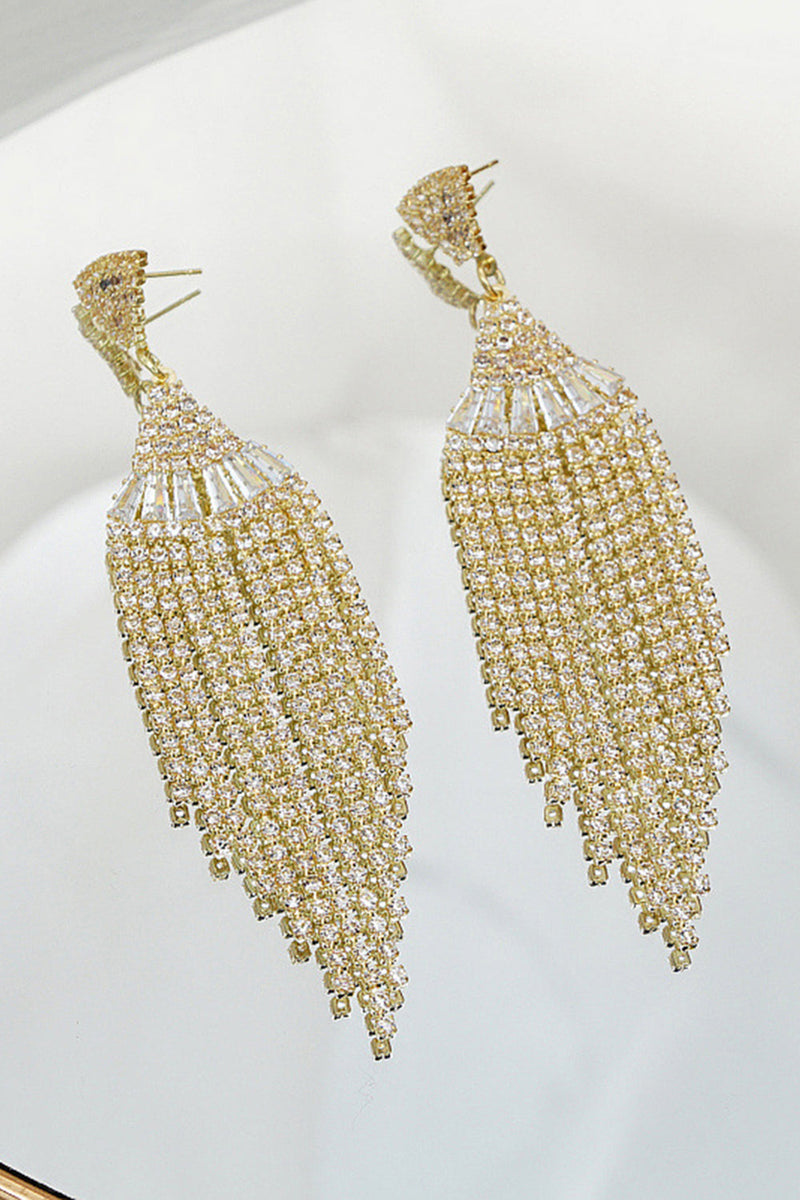 Load image into Gallery viewer, Sparkly Fringed Party Golden Drop Earrings with Rhinestones