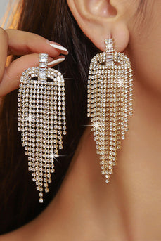Sparkly Fringed Fashion Golden Prom Drop Earrings with Rhinestones
