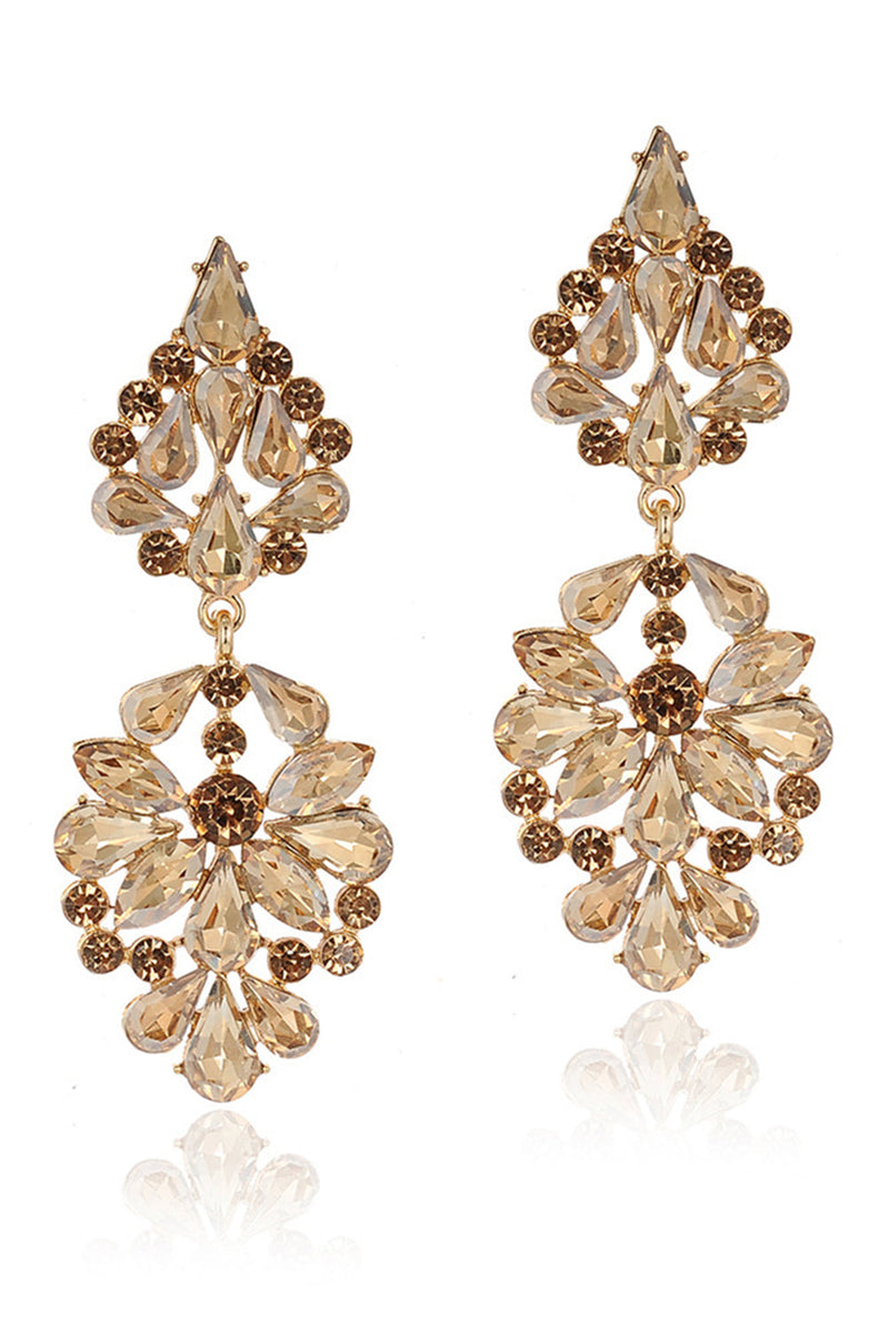 Load image into Gallery viewer, Sparkly Flower Shaped Pink Prom Drop Earrings with Rhinestones
