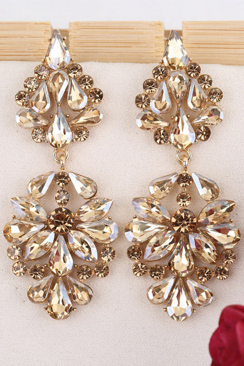 Load image into Gallery viewer, Sparkly Flower Shaped Pink Prom Drop Earrings with Rhinestones