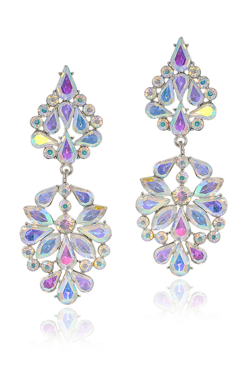 Load image into Gallery viewer, Sparkly Flower Shaped Pink Prom Drop Earrings with Rhinestones