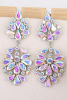 Load image into Gallery viewer, Sparkly Flower Shaped Pink Prom Drop Earrings with Rhinestones