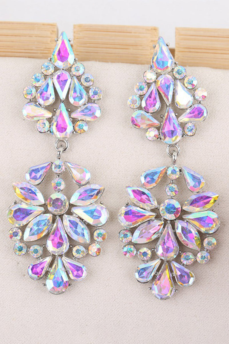 Load image into Gallery viewer, Sparkly Flower Shaped Pink Prom Drop Earrings with Rhinestones