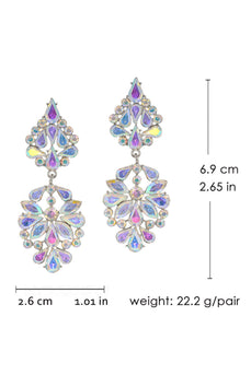 Sparkly Flower Shaped Pink Prom Drop Earrings with Rhinestones