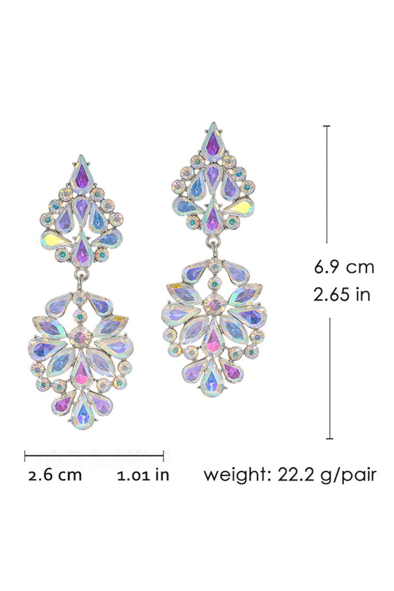 Load image into Gallery viewer, Sparkly Flower Shaped Pink Prom Drop Earrings with Rhinestones