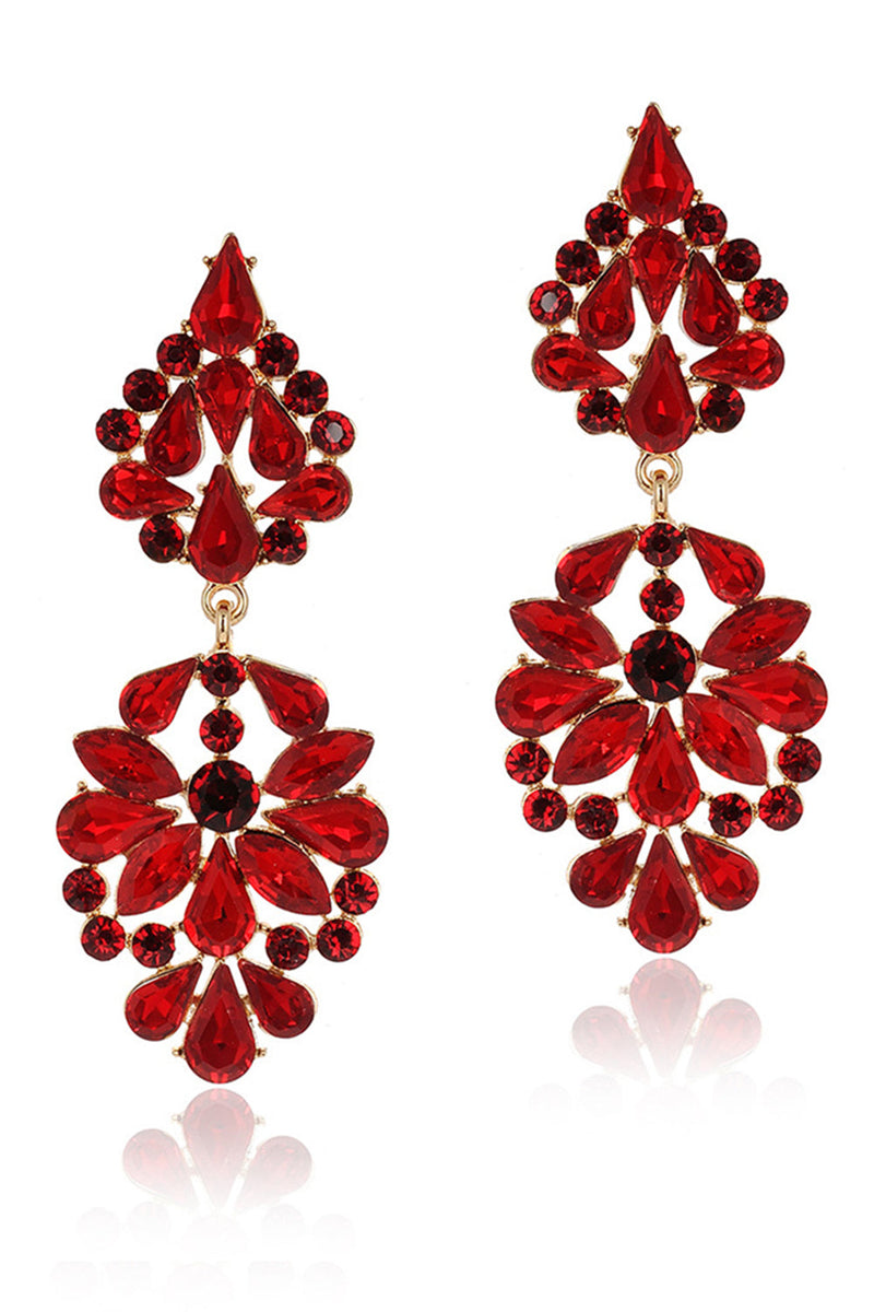 Load image into Gallery viewer, Sparkly Flower Shaped Pink Prom Drop Earrings with Rhinestones
