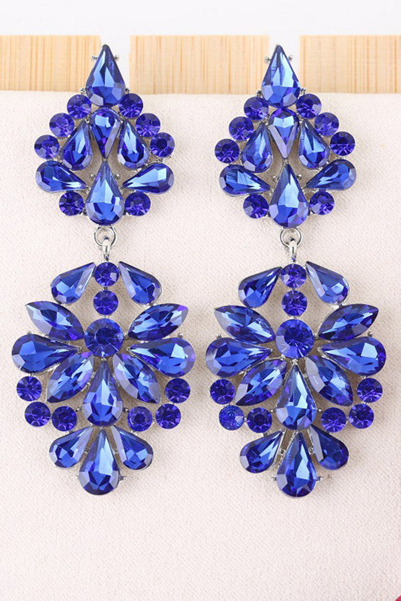 Load image into Gallery viewer, Sparkly Flower Shaped Pink Prom Drop Earrings with Rhinestones