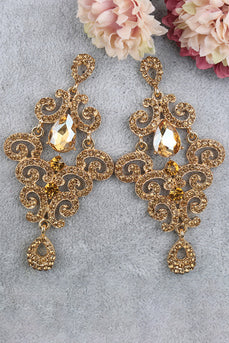 Sparkly Gold Prom Drop Earrings with Rhinestones