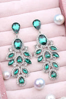 Load image into Gallery viewer, Sparkly Leaf Shaped Dark Green Prom Drop Earrings with Rhinestones