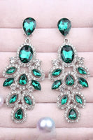 Load image into Gallery viewer, Sparkly Leaf Shaped Dark Green Prom Drop Earrings with Rhinestones