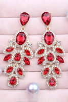 Load image into Gallery viewer, Sparkly Leaf Shaped Dark Green Prom Drop Earrings with Rhinestones